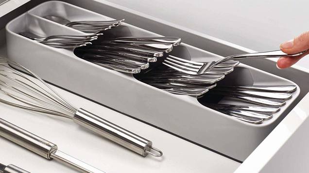 Limited drawer space? Joseph Joseph’s DrawerStore stacks your silverware vertically for the most efficient possible use of space.